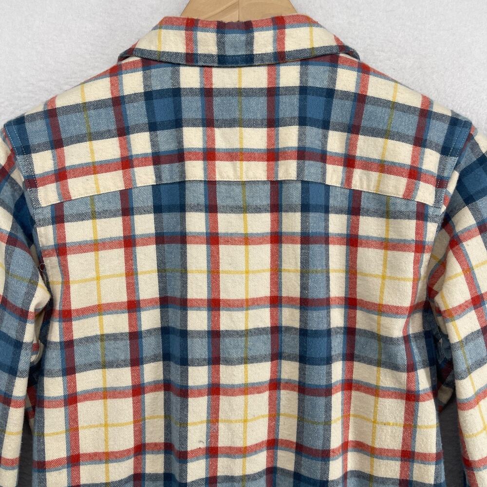 LL BEAN Top Womens S Scotch Plaid Flannel Shirt Relaxed Fit Button Up Ivory Blue - Picture 9 of 16